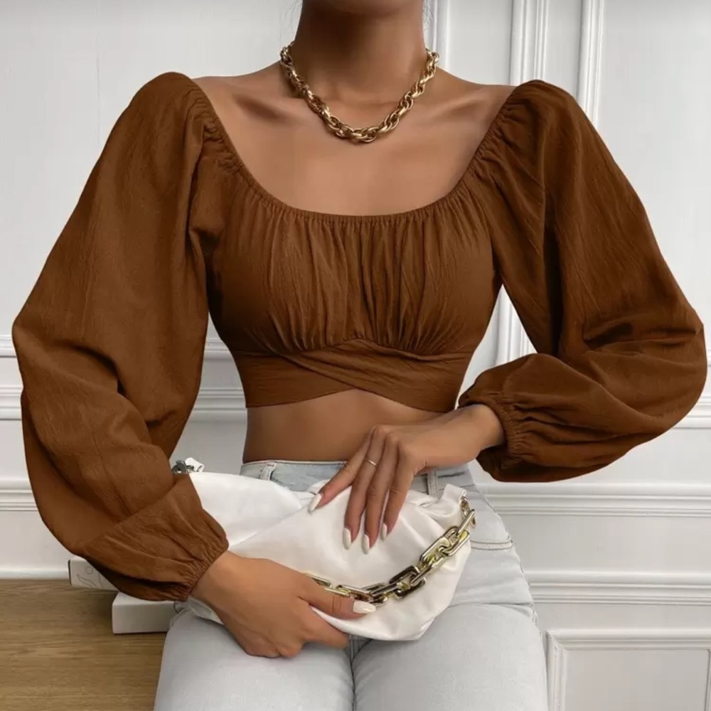 🔥CLEARANCE🔥 Brown Long Sleeve Cropped Top XS